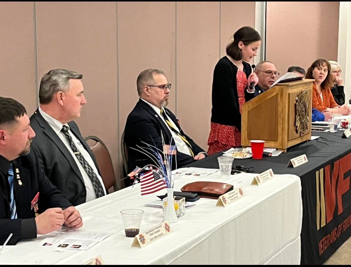 Patriot Pen Winner Charlotte Hourdequin giving her speech at the VOD/PP Banquet held at Brattleboro Post 1034 on January 7th, 2023 